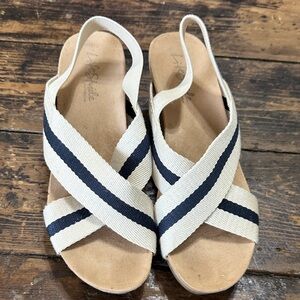 Life Stride Women's White and Navy Cross-Strap Slingback Sandals